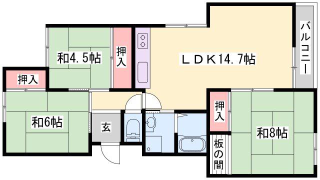 第二恵美酒マンション(3LDK/4階)の間取り写真