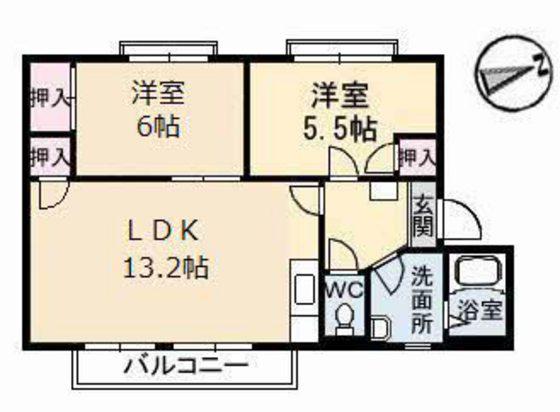 フレグランスKM F棟(2LDK/1階)の間取り写真