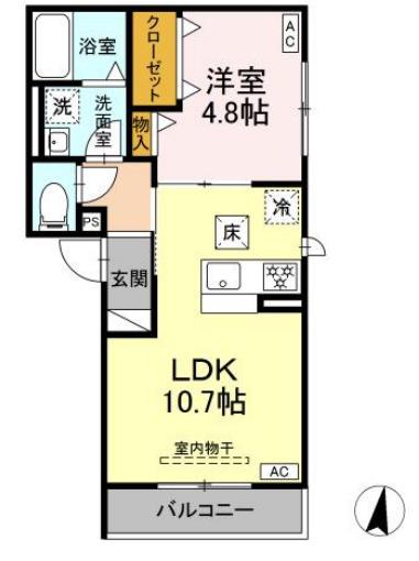 D-HILLS元魚(1LDK/3階)の間取り写真