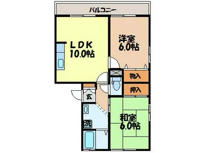 ホ-ムタウン若葉A(2LDK/2階)の間取り写真