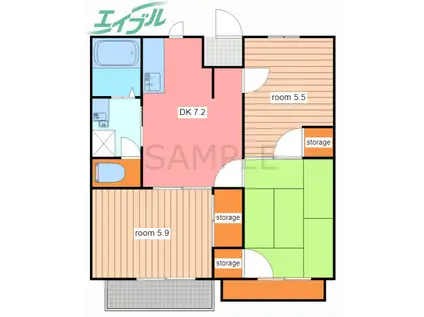 ハイムリバーサイド(3DK/2階)の間取り写真