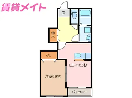 SUN PRESS C棟(1LDK/1階)の間取り写真