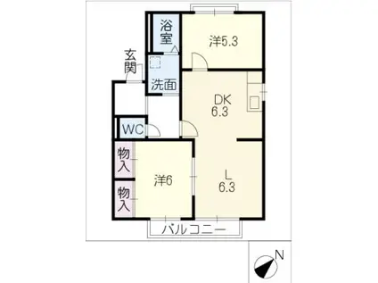 ホウプハウスA棟(2LDK/2階)の間取り写真