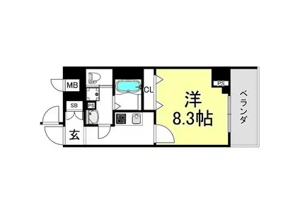 エグゼ天王寺II(1K/9階)の間取り写真