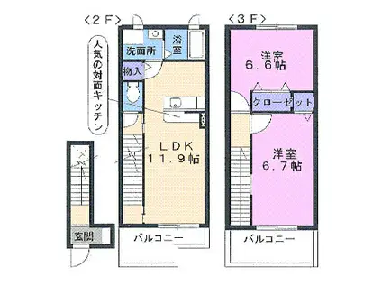 ユニメゾン・翔隆弐番館(2LDK/2階)の間取り写真