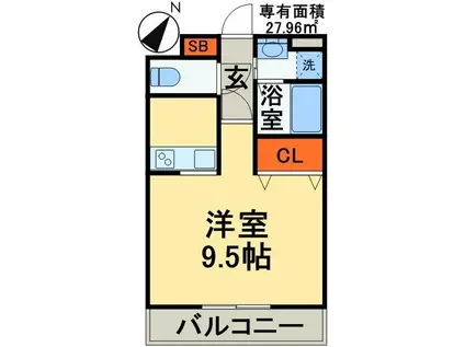 アンブラッセ新検見川(1K/6階)の間取り写真