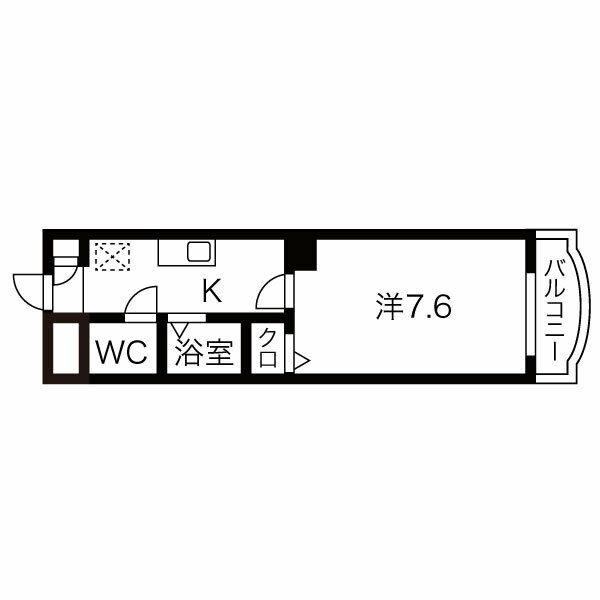 ドミール長者町(1K/4階)の間取り写真