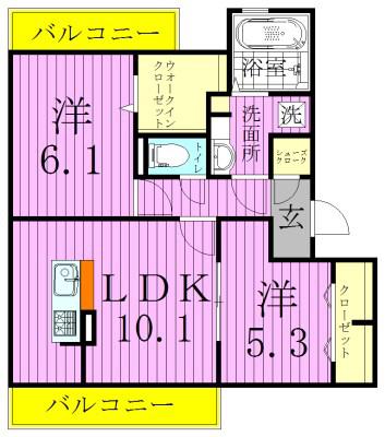 グランドゥール シャルマン(2LDK/2階)の間取り写真