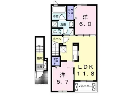 プルメリア(2LDK/2階)の間取り写真
