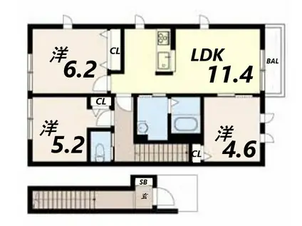 ヴィラーチェ砥堀(3LDK/2階)の間取り写真