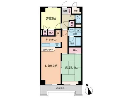 アルテサーノ調布(2LDK/4階)の間取り写真