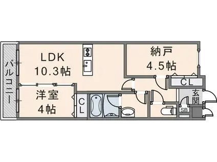 アベニュー瓢箪山(2LDK/3階)の間取り写真