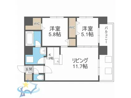 MODENA円山(2LDK/5階)の間取り写真