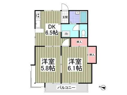 フェニックスII(2DK/1階)の間取り写真