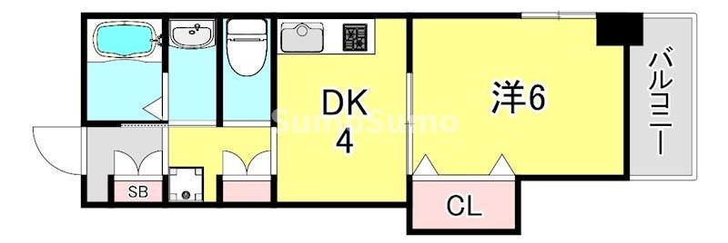 プラターヌ(1DK/4階)の間取り写真