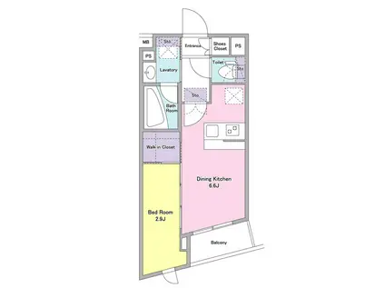 アジールコート西馬込(1DK/5階)の間取り写真