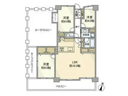 コスモ武蔵新城グレイスコート(3LDK/6階)の間取り写真