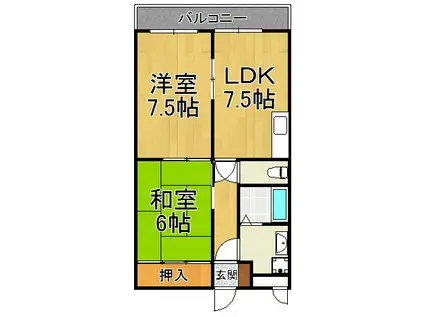宝塚シャンテリーハイツ(2LDK/3階)の間取り写真