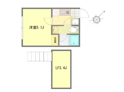 ビーコレクト富士見町1号棟(1K/2階)の間取り写真
