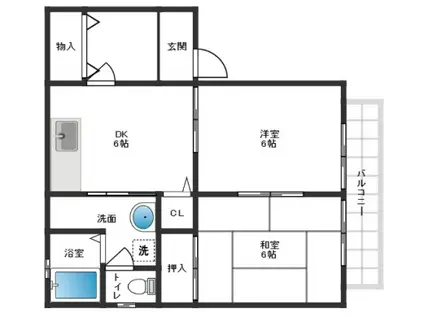 グリーンハイツB(2DK/2階)の間取り写真