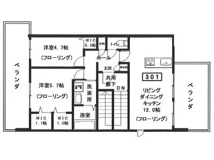 へーベルメゾン中央5丁目(2LDK/3階)の間取り写真