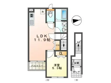 ジャルディーノ F-ONE(1LDK/2階)の間取り写真