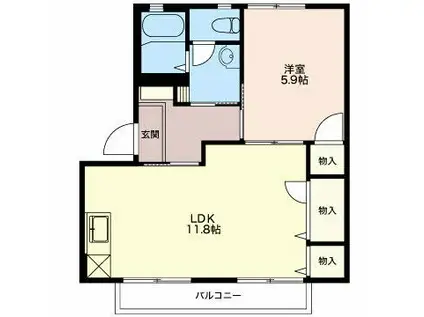 ペーシュはかまた(1LDK/2階)の間取り写真