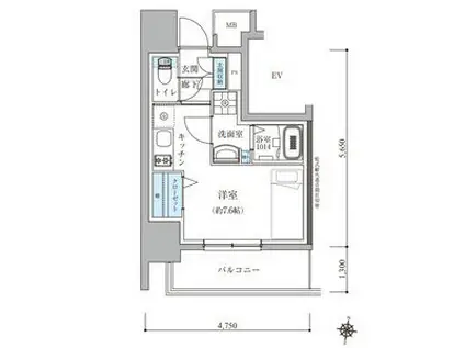 TENAS瑞穂通(ワンルーム/8階)の間取り写真