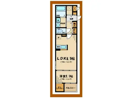 アウローラBB(1DK/3階)の間取り写真