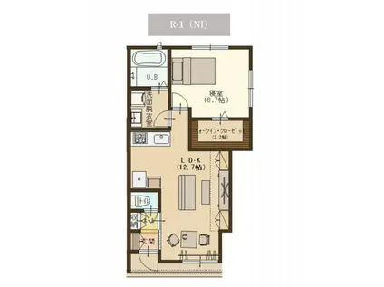 ユーソニアン妙高・渋江A(1LDK/1階)の間取り写真