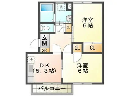 コーポラスアメニティI(2DK/1階)の間取り写真