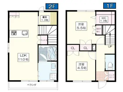 シャンベール(2LDK/1階)の間取り写真