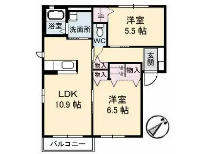 メゾンスカイヒルズA棟(2LDK/2階)の間取り写真