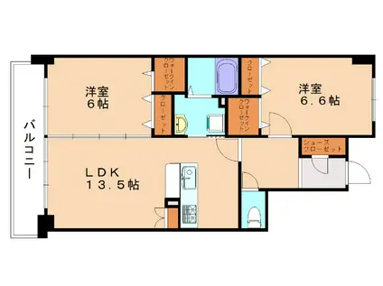 グランドゥール天神(2LDK/6階)の間取り写真