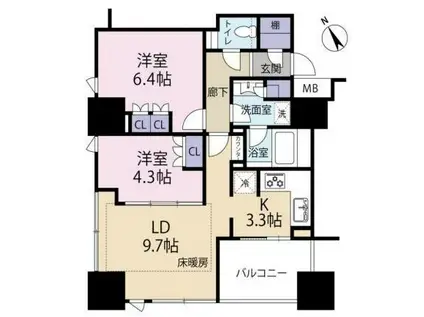 シティタワー池袋ウエストゲート(2LDK/17階)の間取り写真