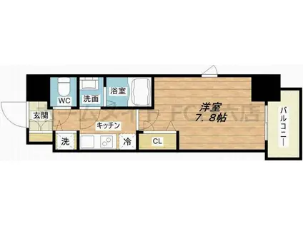 プランドール北浜(1K/13階)の間取り写真