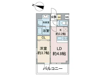 ブルーガーデン初音(1LDK/3階)の間取り写真