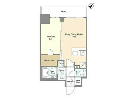 グランカーサ横濱石川町(1LDK/3階)の間取り写真
