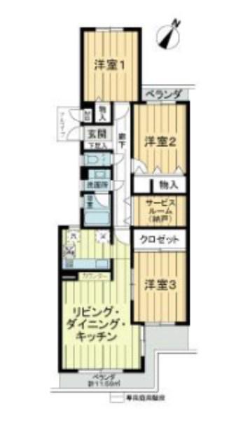 グリーンコーポ篠原第2J棟(3SLDK/1階)の間取り写真