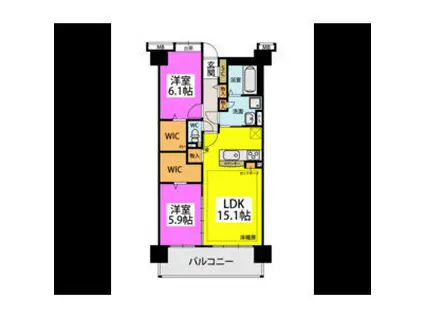 ウェスタ久留米けやき通 壱番館(2LDK/7階)の間取り写真