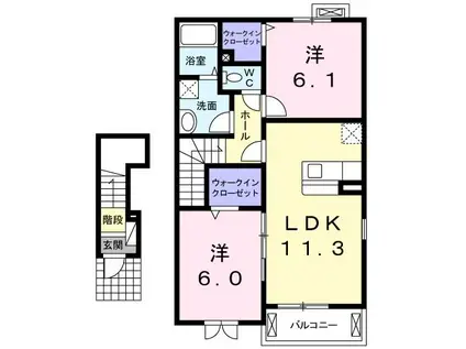 ラブアンドピースB(2LDK/2階)の間取り写真