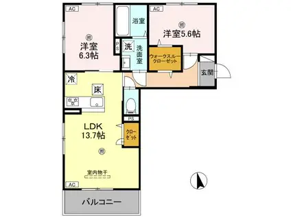 リジェールイースト(2LDK/1階)の間取り写真