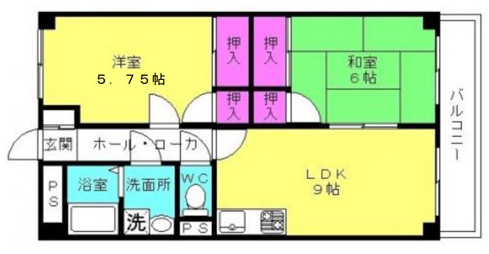 ラフェスタ二見(2LDK/1階)の間取り写真