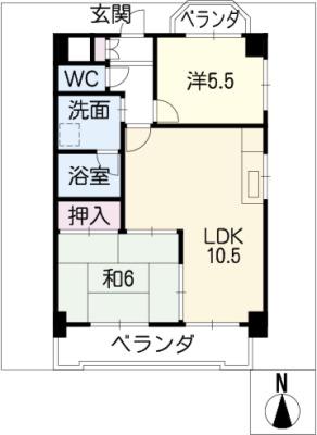 リヴァーサイド植田(2LDK/5階)の間取り写真