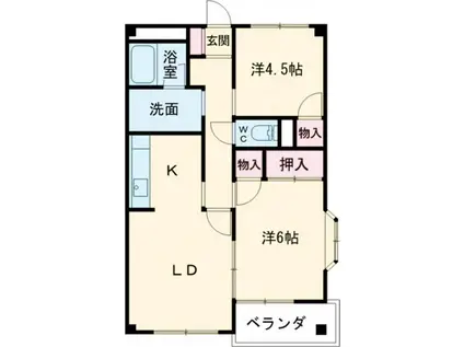 パークハイツ飯塚(2LDK/1階)の間取り写真