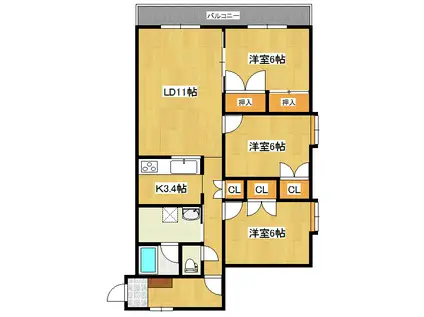 グリーンヴィレッジ(3LDK/2階)の間取り写真