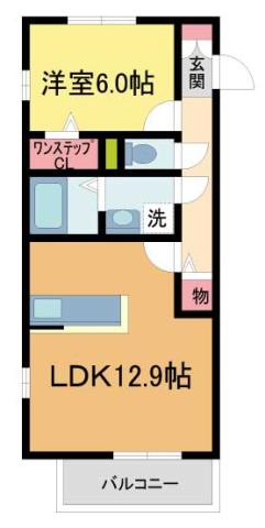 ペルルII(1LDK/1階)の間取り写真
