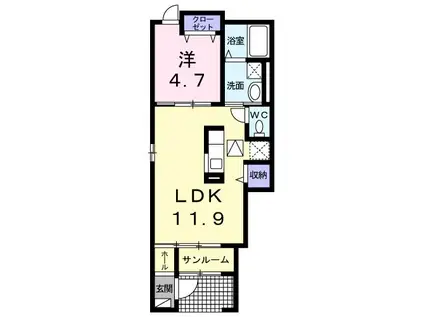 ラフレシールII(1LDK/1階)の間取り写真
