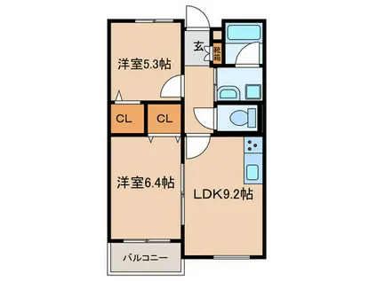 エディンバラ永野I(2LDK/2階)の間取り写真