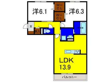 ヴェルドミールII(2LDK/3階)の間取り写真